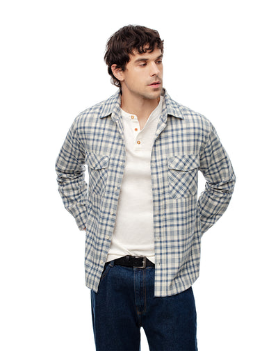 Camisa regular fit manga larga azul con cuadros