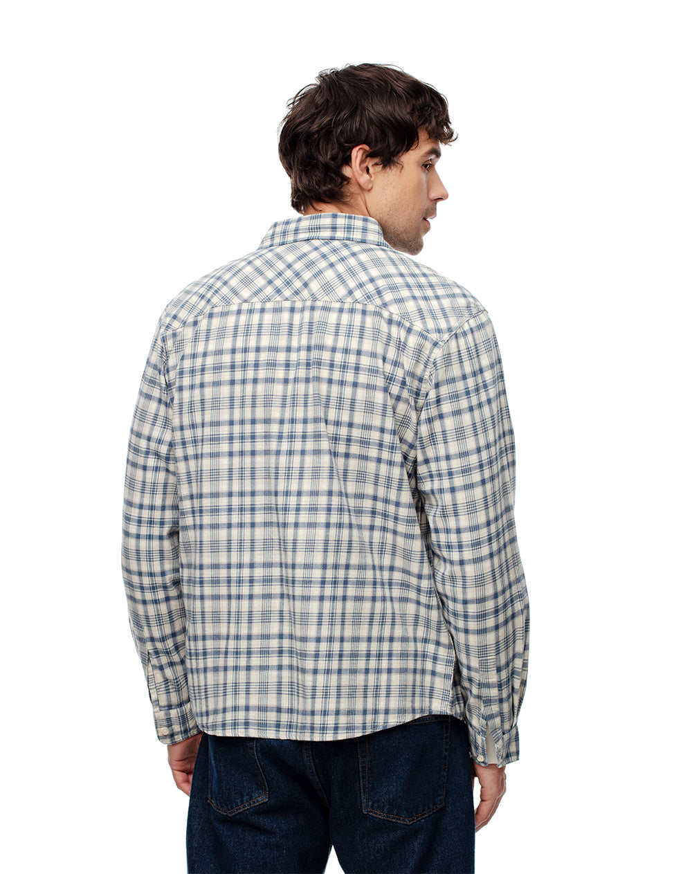 Camisa regular fit manga larga azul con cuadros