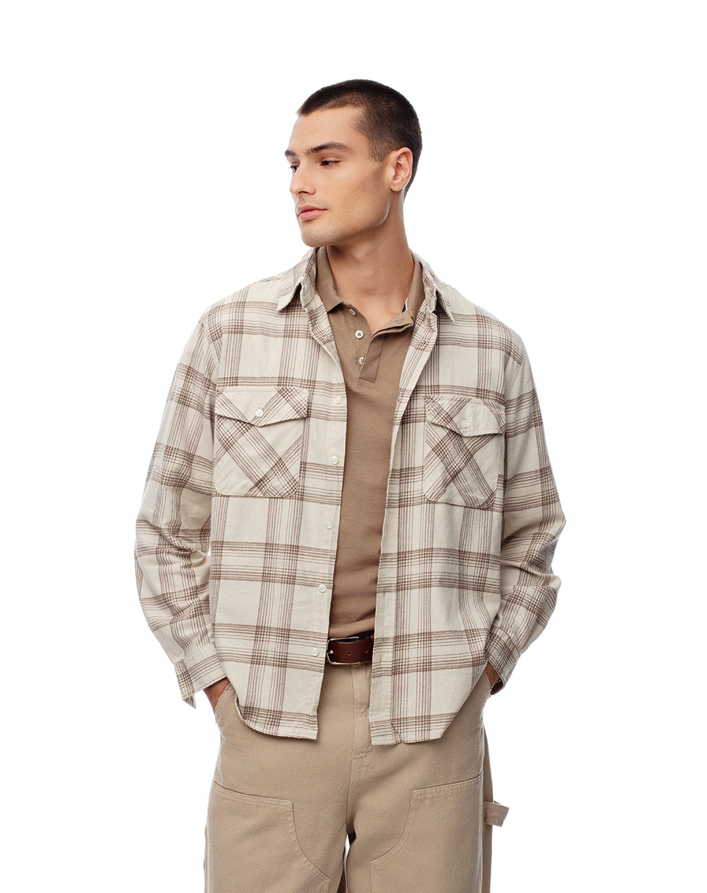 Camisa manga larga regular algodón cuadros hombre