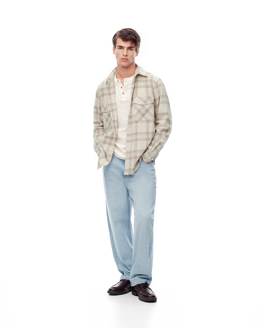 Camisa regular fit manga larga habano cuadros
