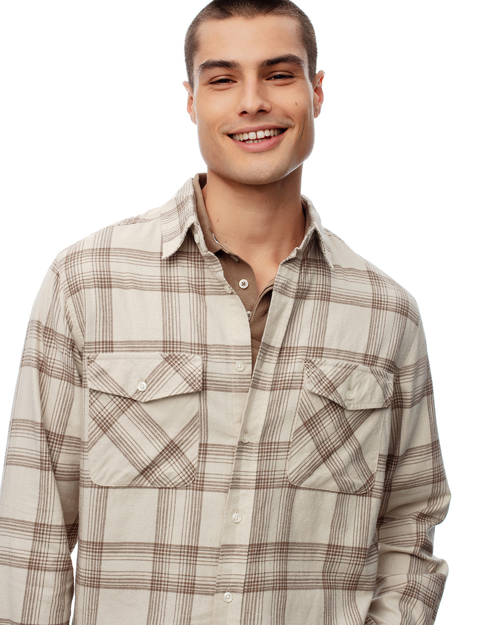 Camisa manga larga regular algodón cuadros hombre
