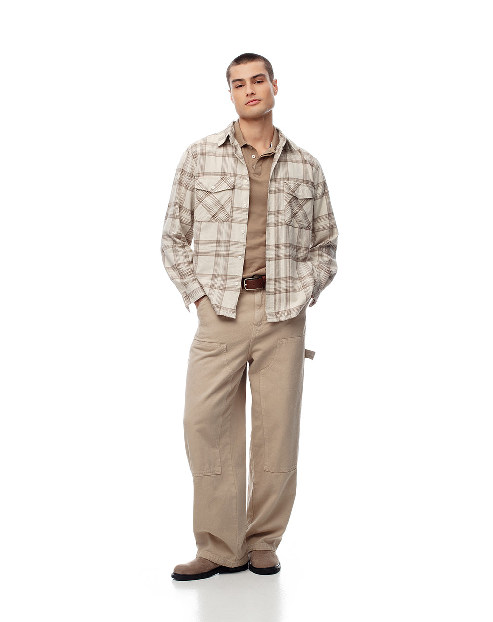 Camisa manga larga regular algodón cuadros hombre