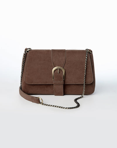 Bolso bandolera efecto gamuza café mujer