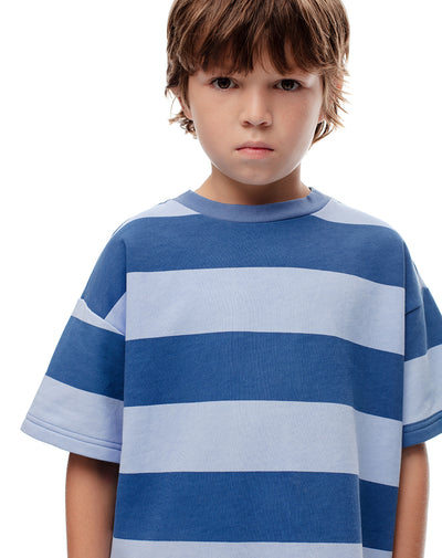 Camiseta regular algodón azul rayas niño