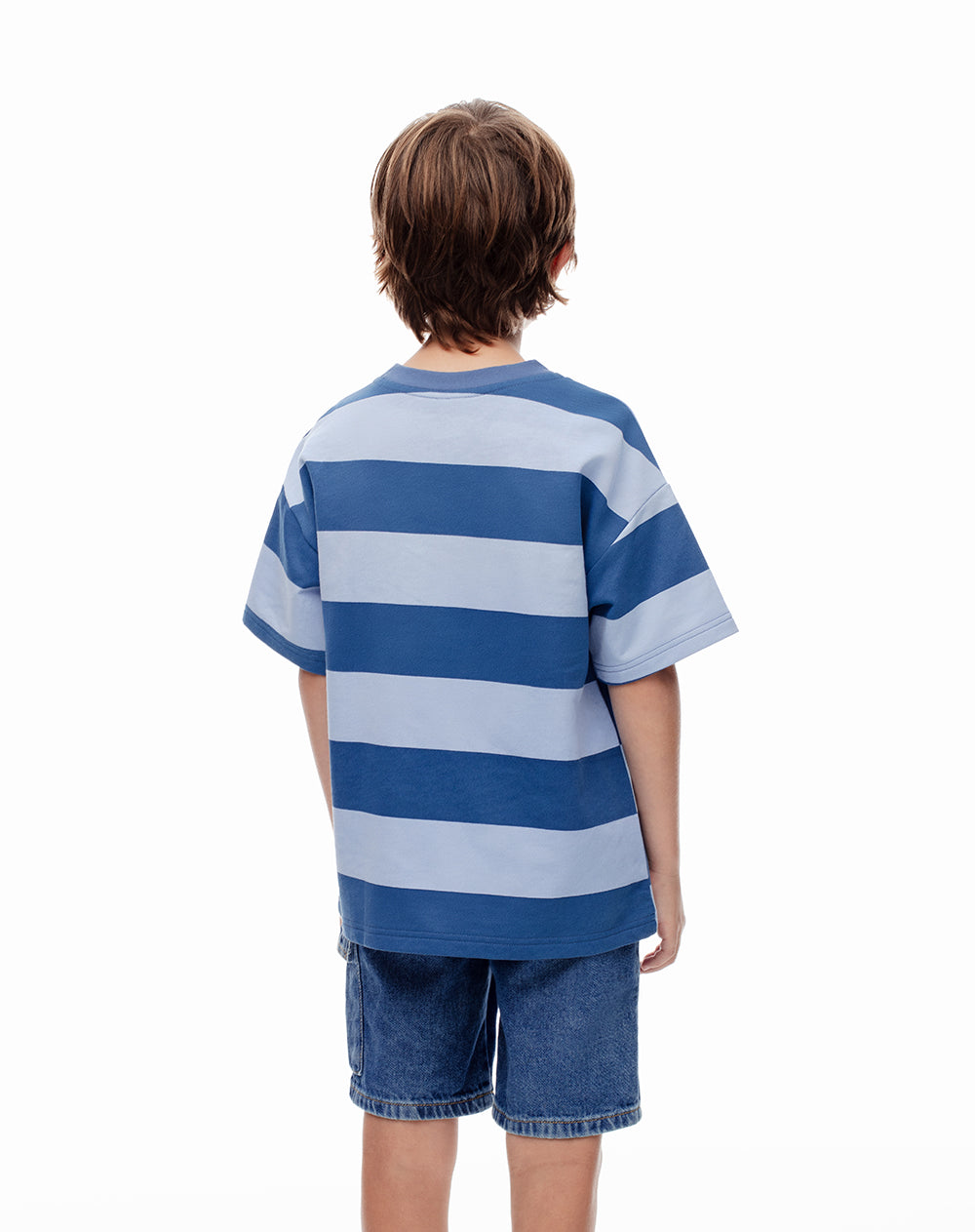 Camiseta regular algodón azul rayas niño