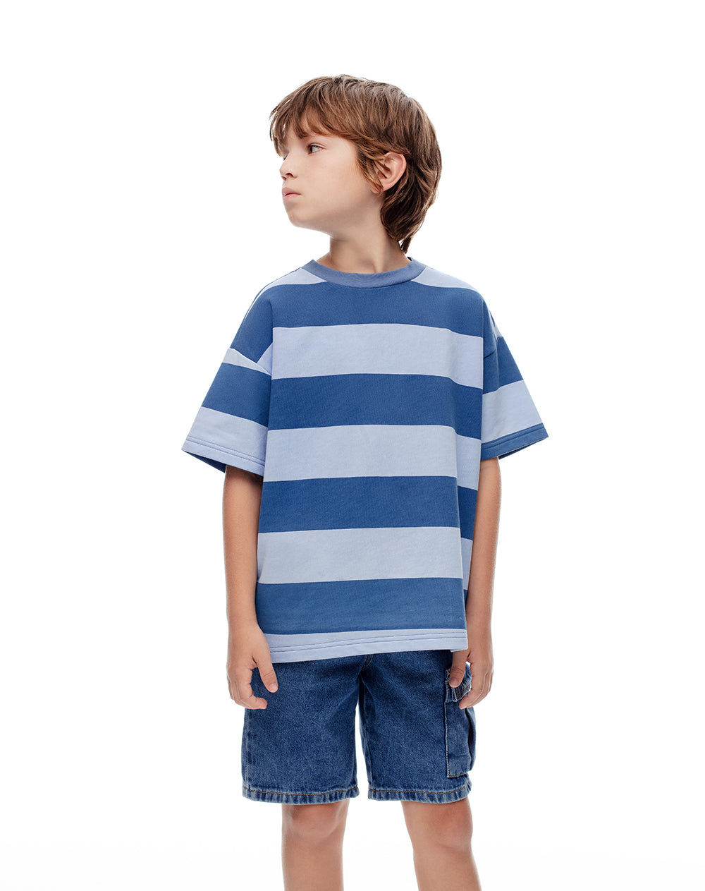 Camiseta regular algodón azul rayas niño