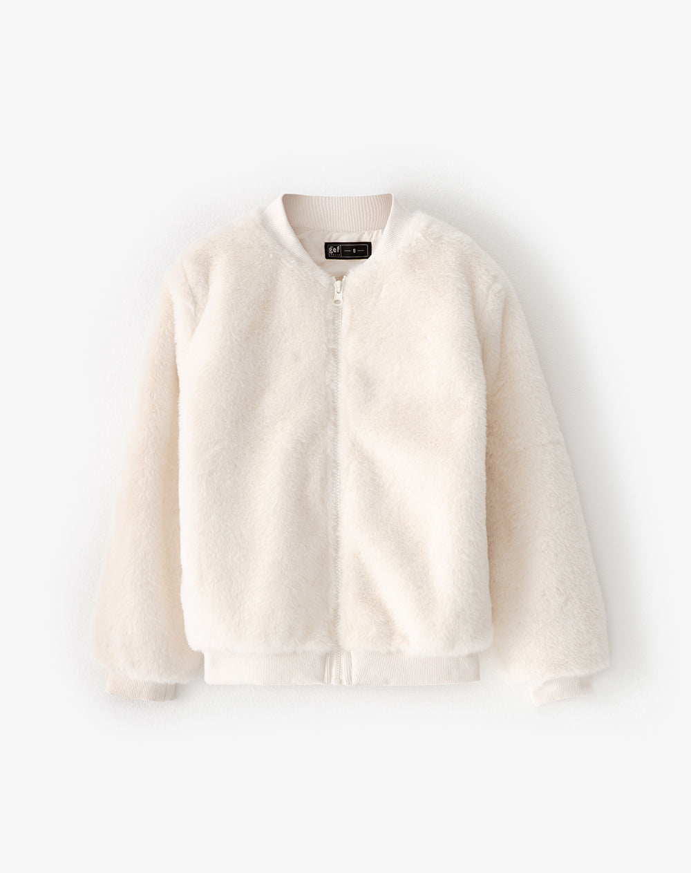 Chaqueta bomber efecto peluche crema niña