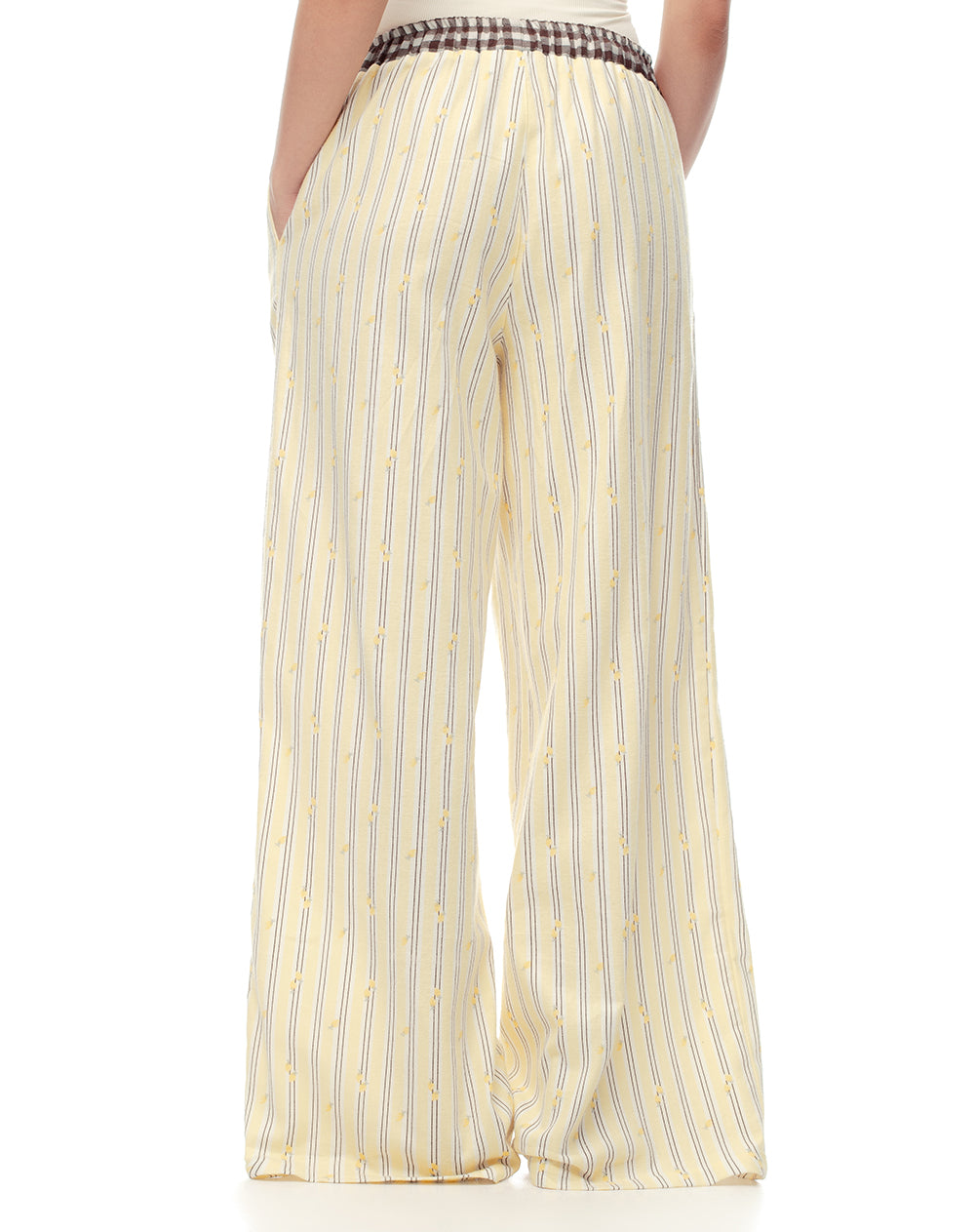 Pantalón relax tiro medio algodón rayas mujer