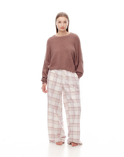 Pantalón relaxed fit tiro medio cafe cuadros