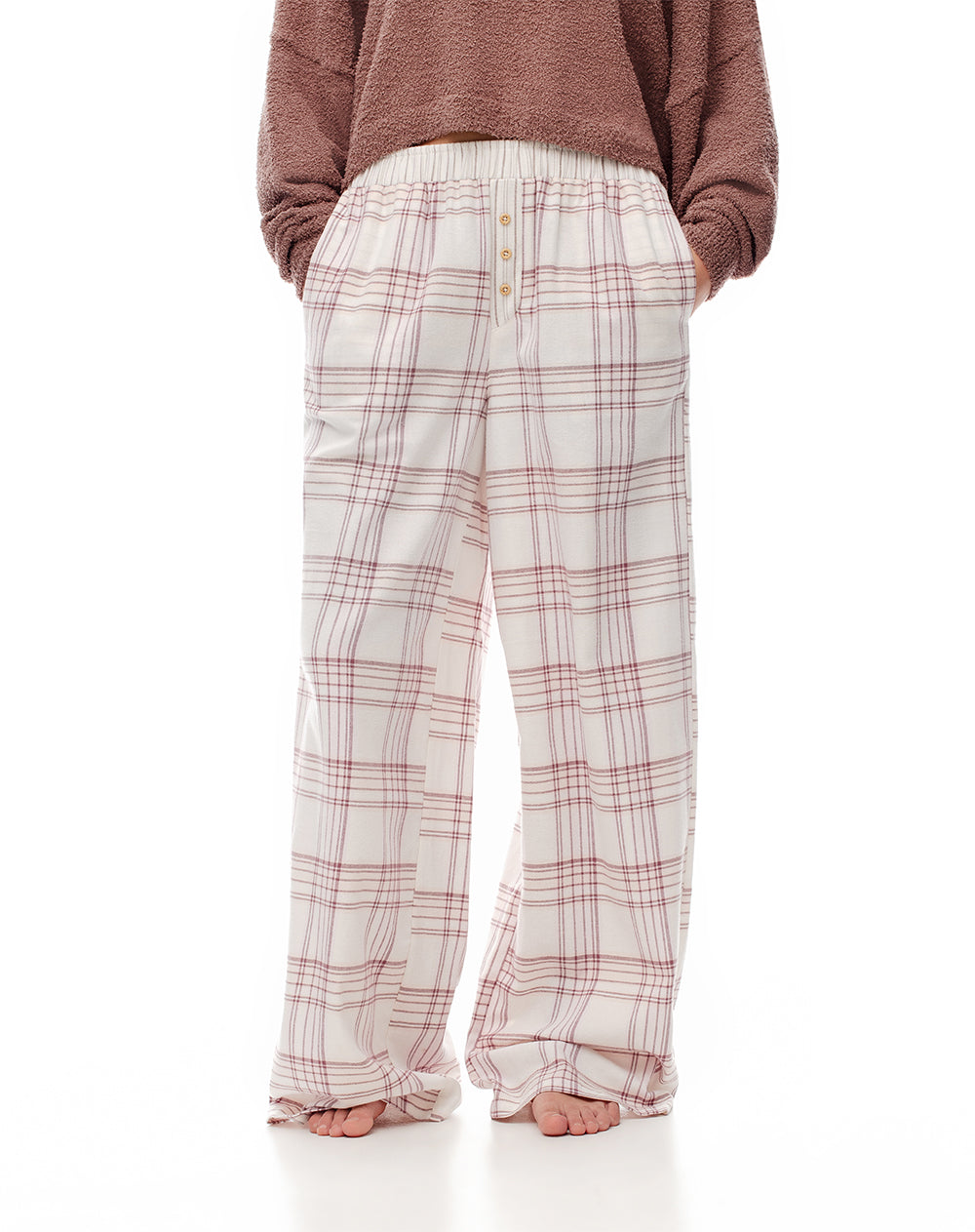 Pantalón holgado tiro medio algodón cuadros mujer