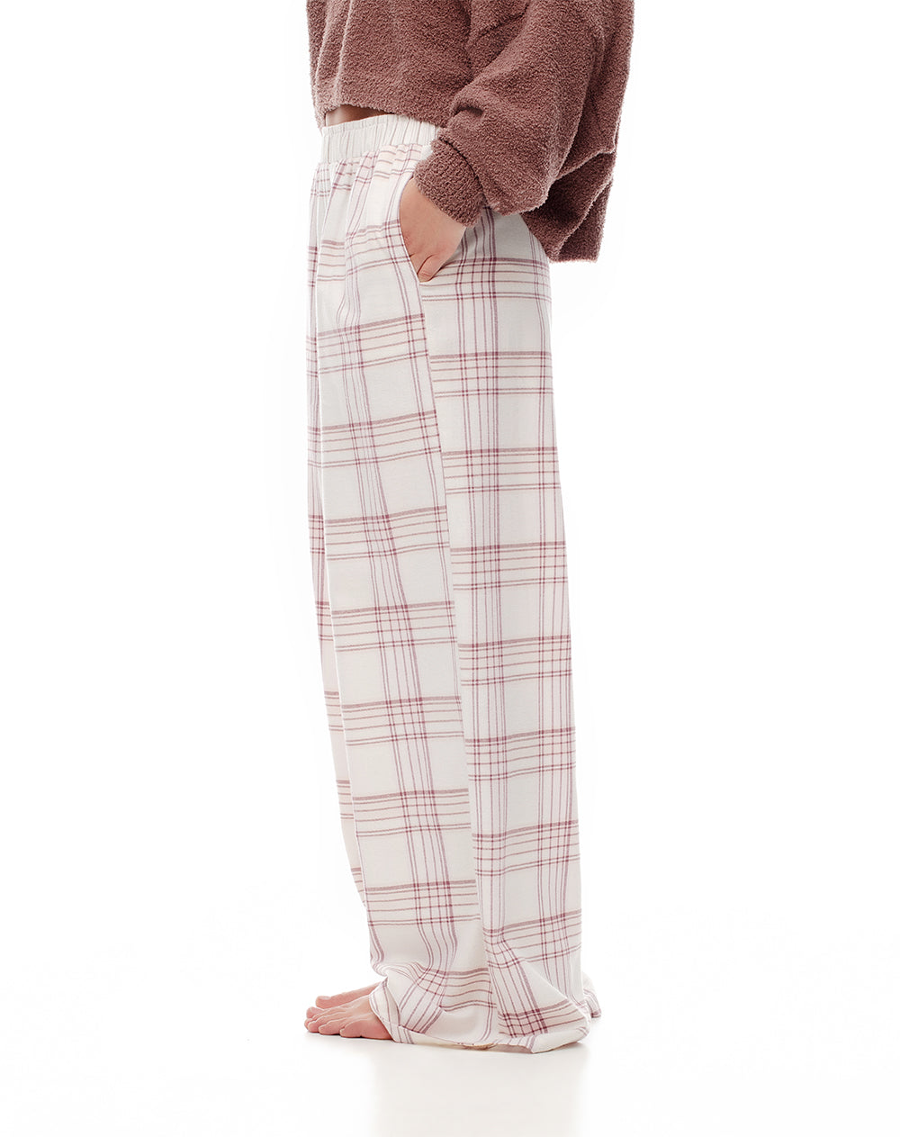 Pantalón holgado tiro medio algodón cuadros mujer