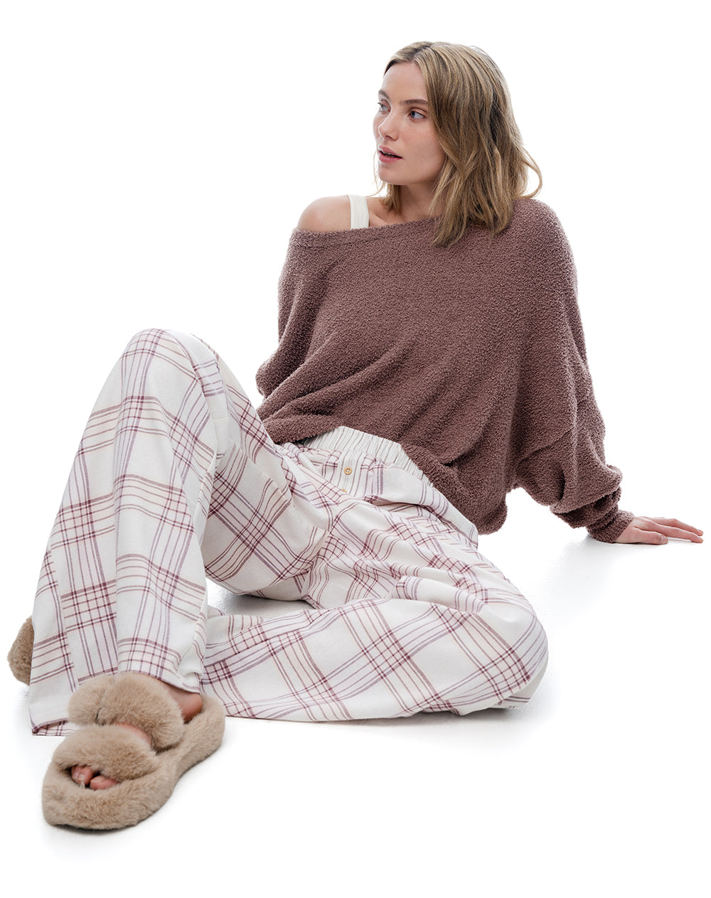 Pantalón relax tiro medio algodón cuadros mujer