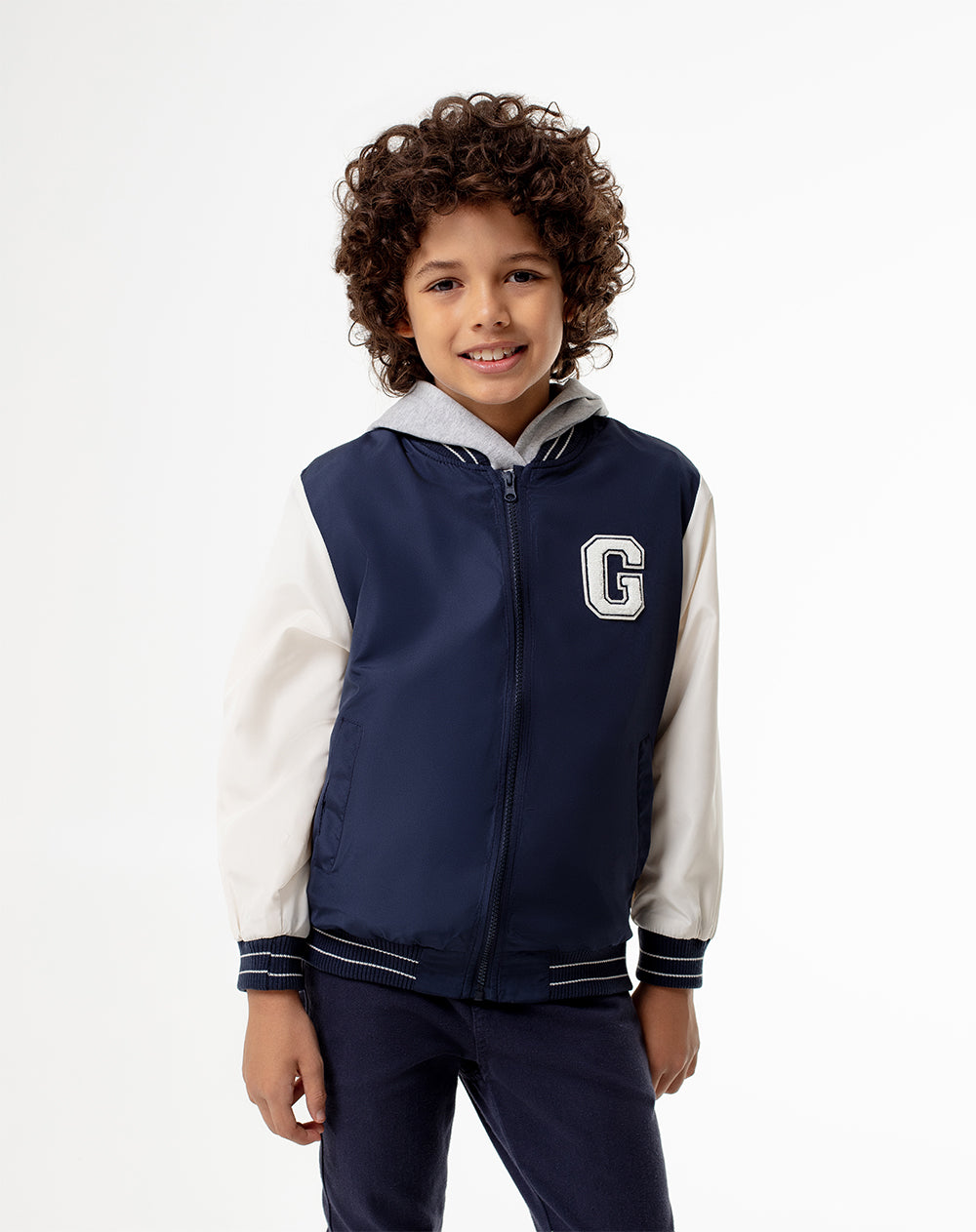 Chaqueta sin capucha azul con bloques