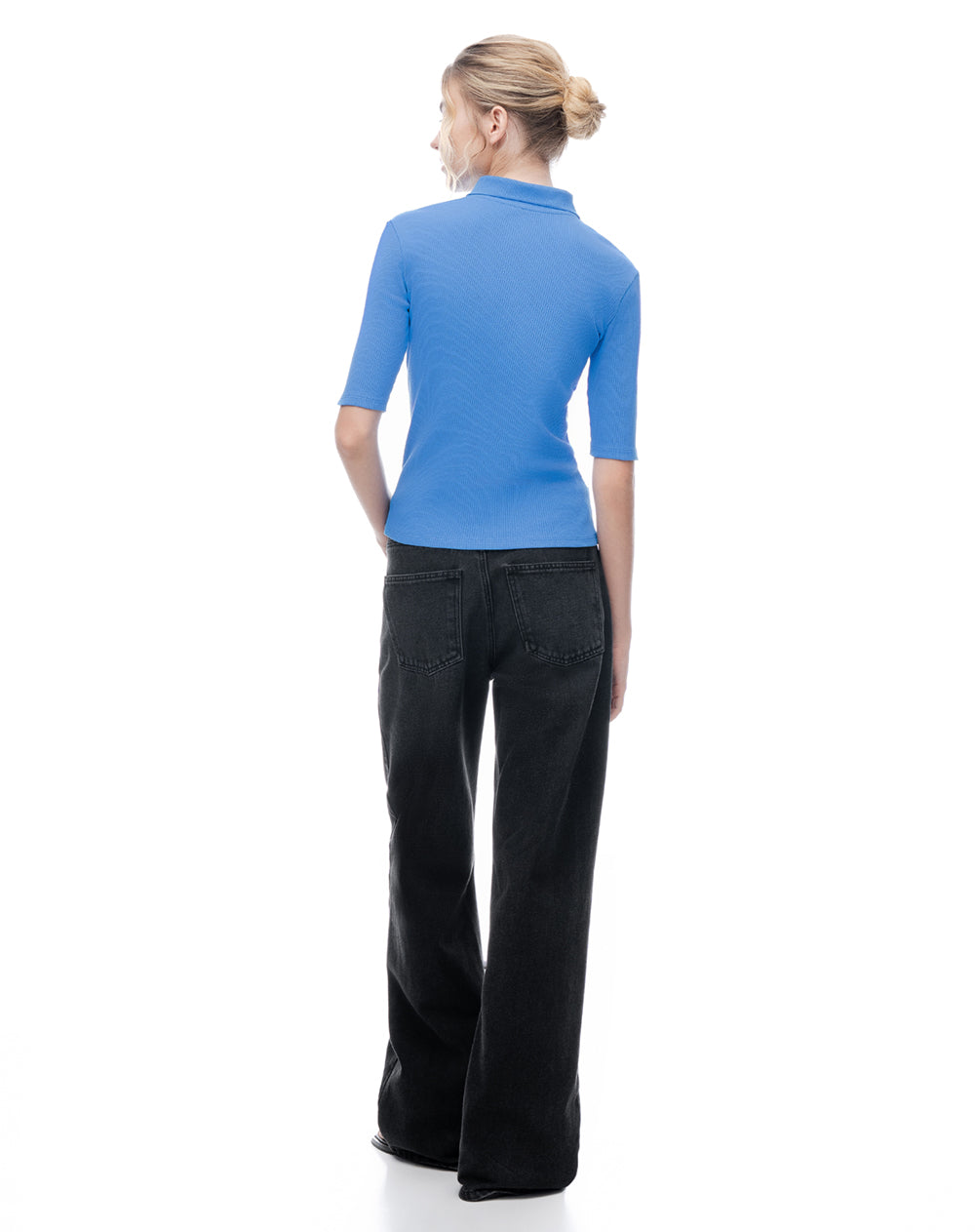 Polo slim tejido de punto algodón azul mujer