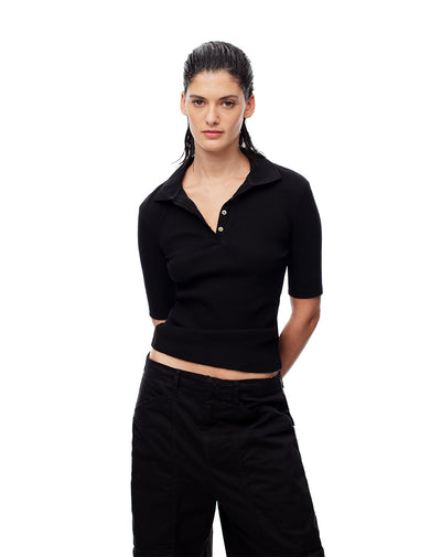 Polo slim tejido de punto algodón negra mujer