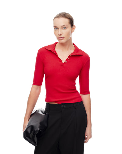 Polo slim tejido de punto algodón roja mujer