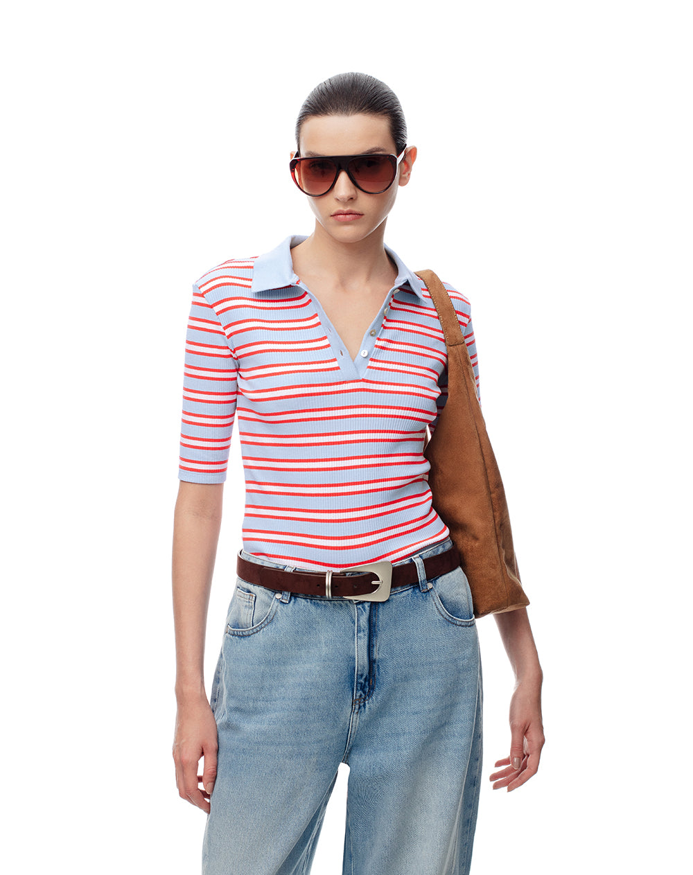 Polo fitted fit azul con rayas