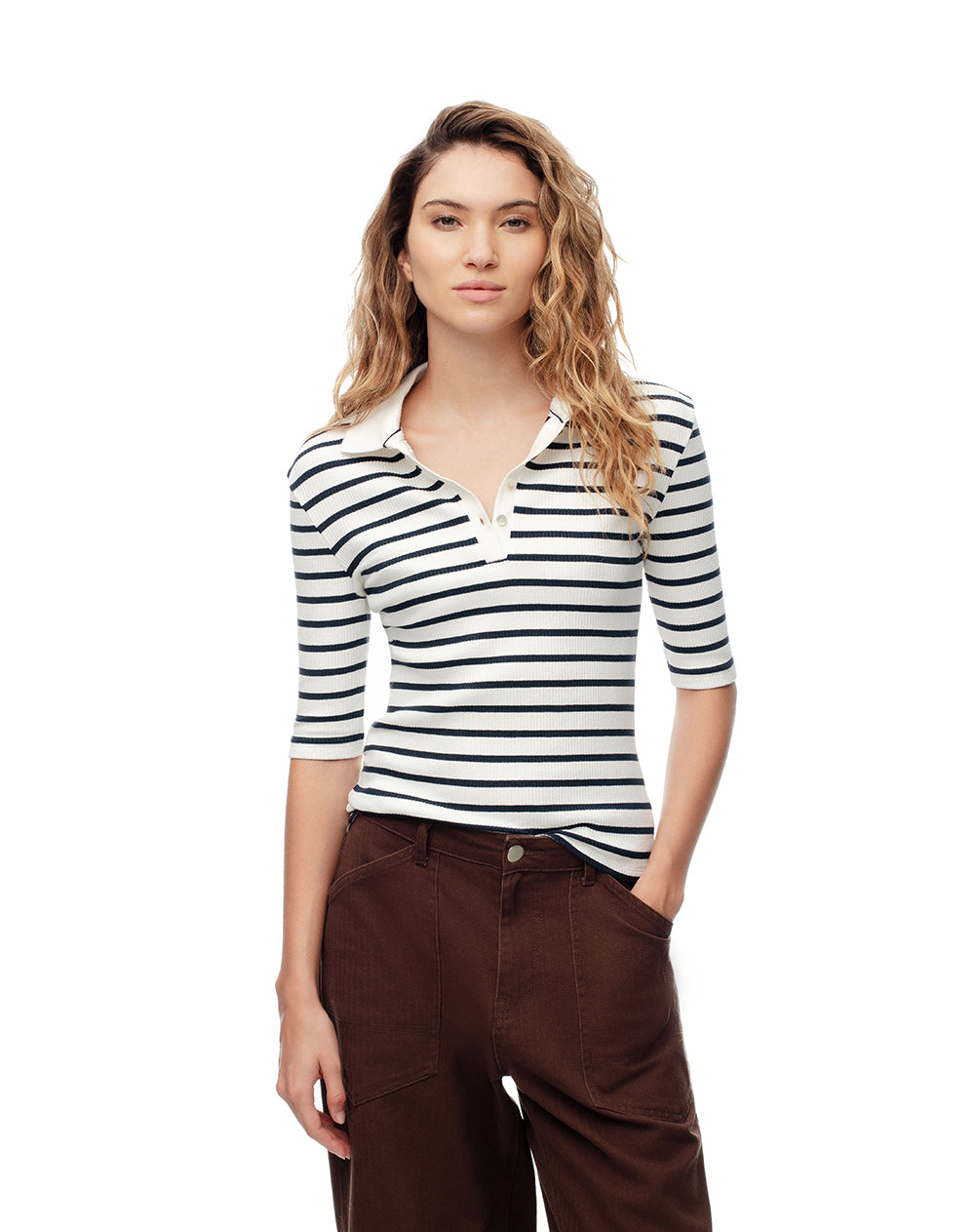 Polo fitted fit blanco rayas