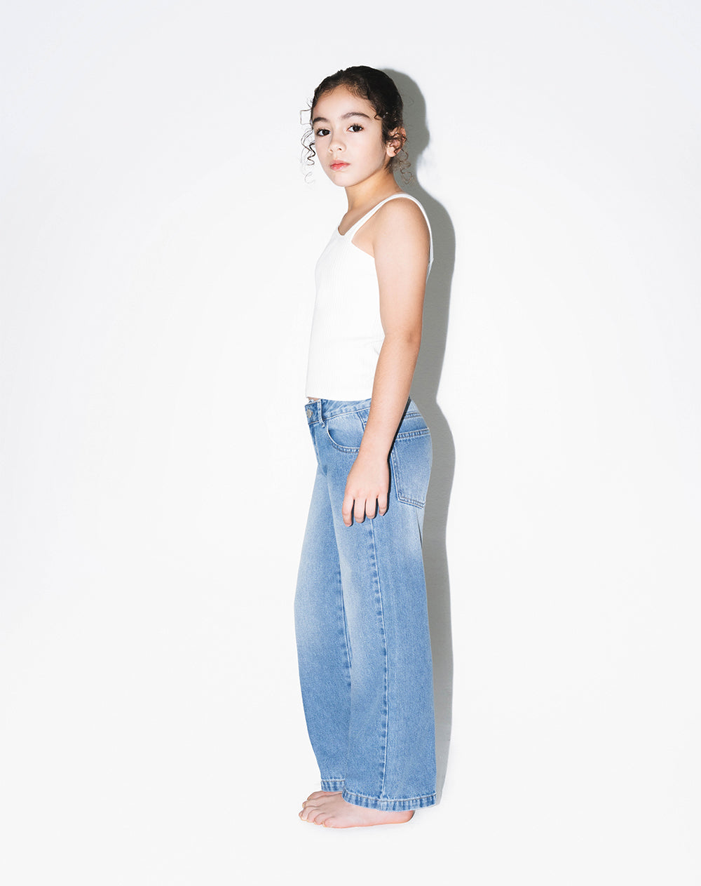 Jean straight tiro alto algodón índigo medio niña