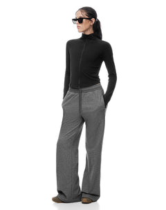 Pantalón relax tiro medio algodón gris mujer