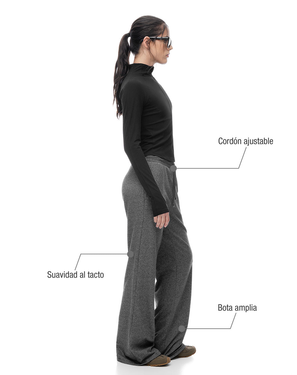 Pantalón relax tiro medio algodón gris mujer