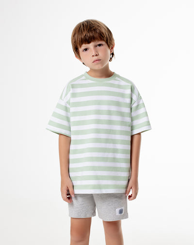 Camiseta regular fit manga corta verde rayas