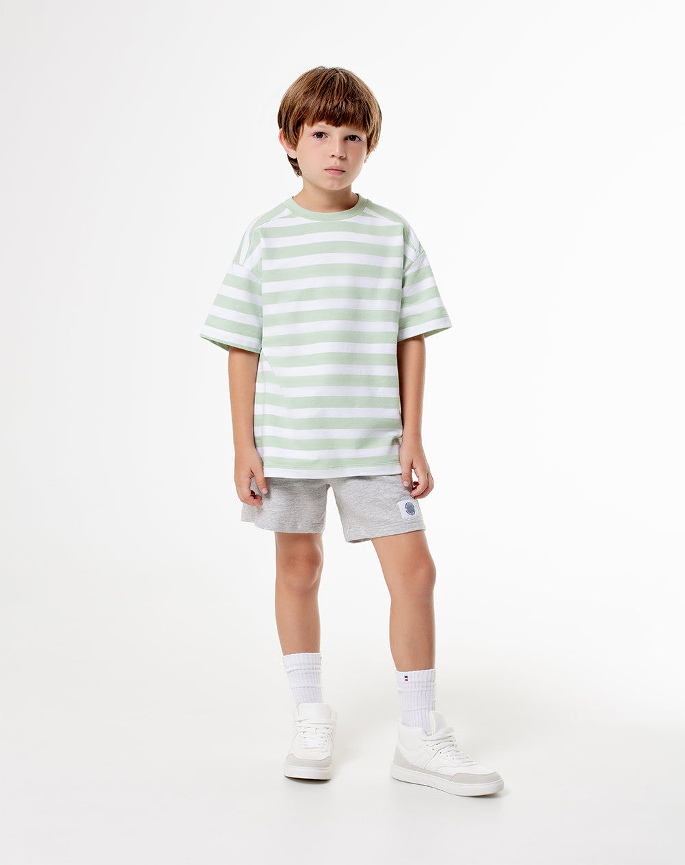 Camiseta regular fit manga corta verde rayas