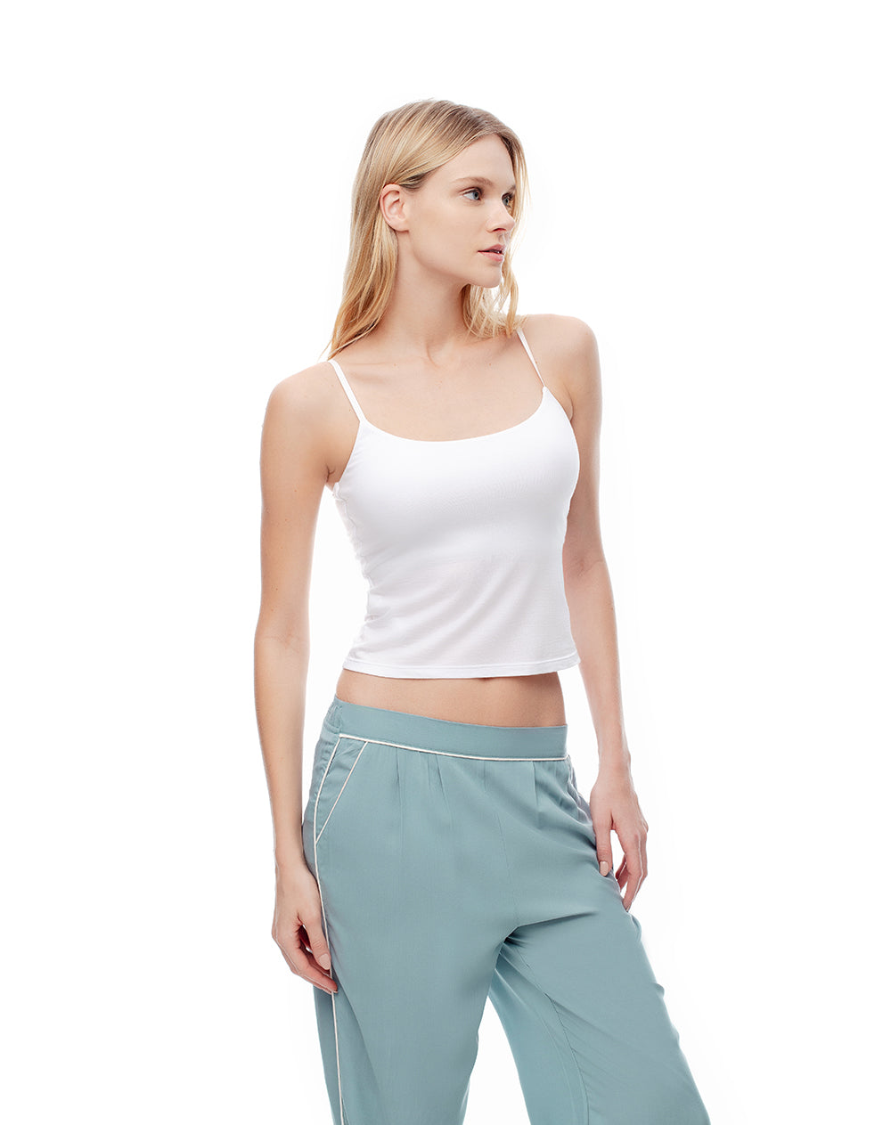 Camiseta crop slim tiras algodón blanca mujer