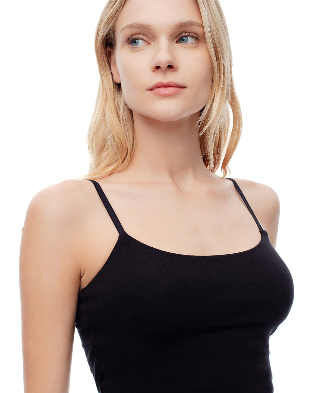Camiseta crop slim tiras algodón negra mujer