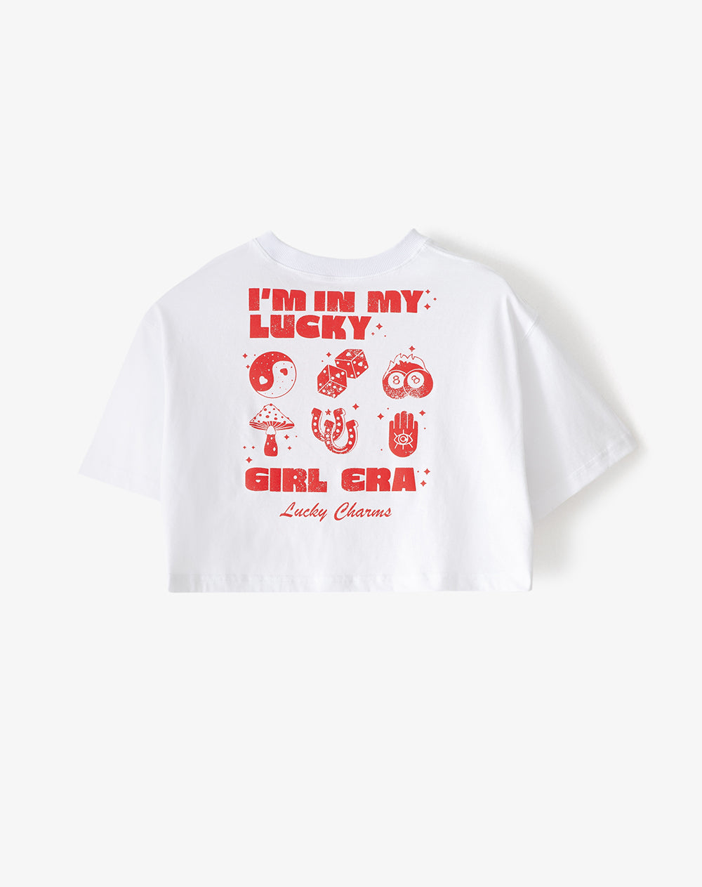 Camiseta crop regular algodón blanca estampada mujer
