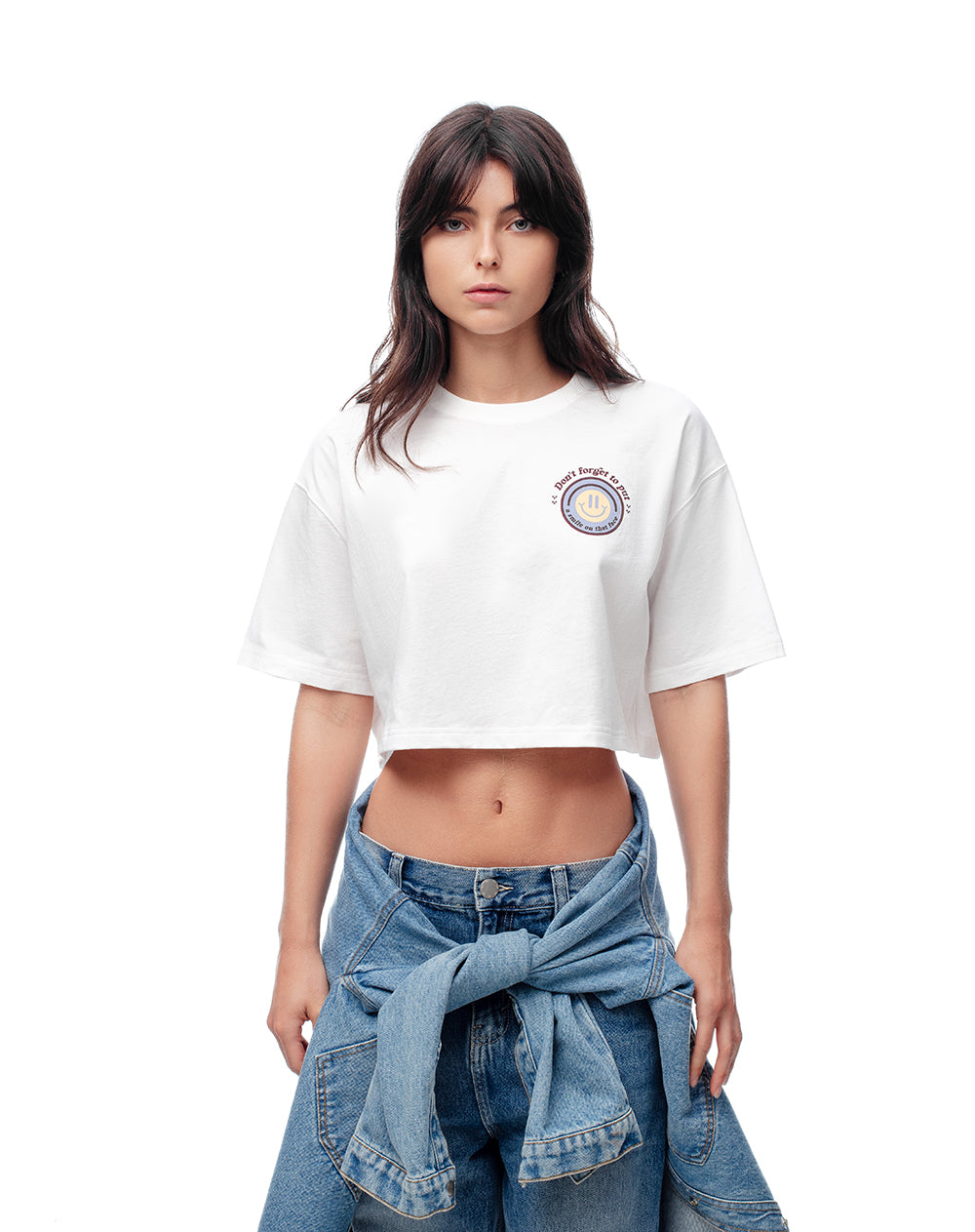 Camiseta crop regular algodón estampada mujer