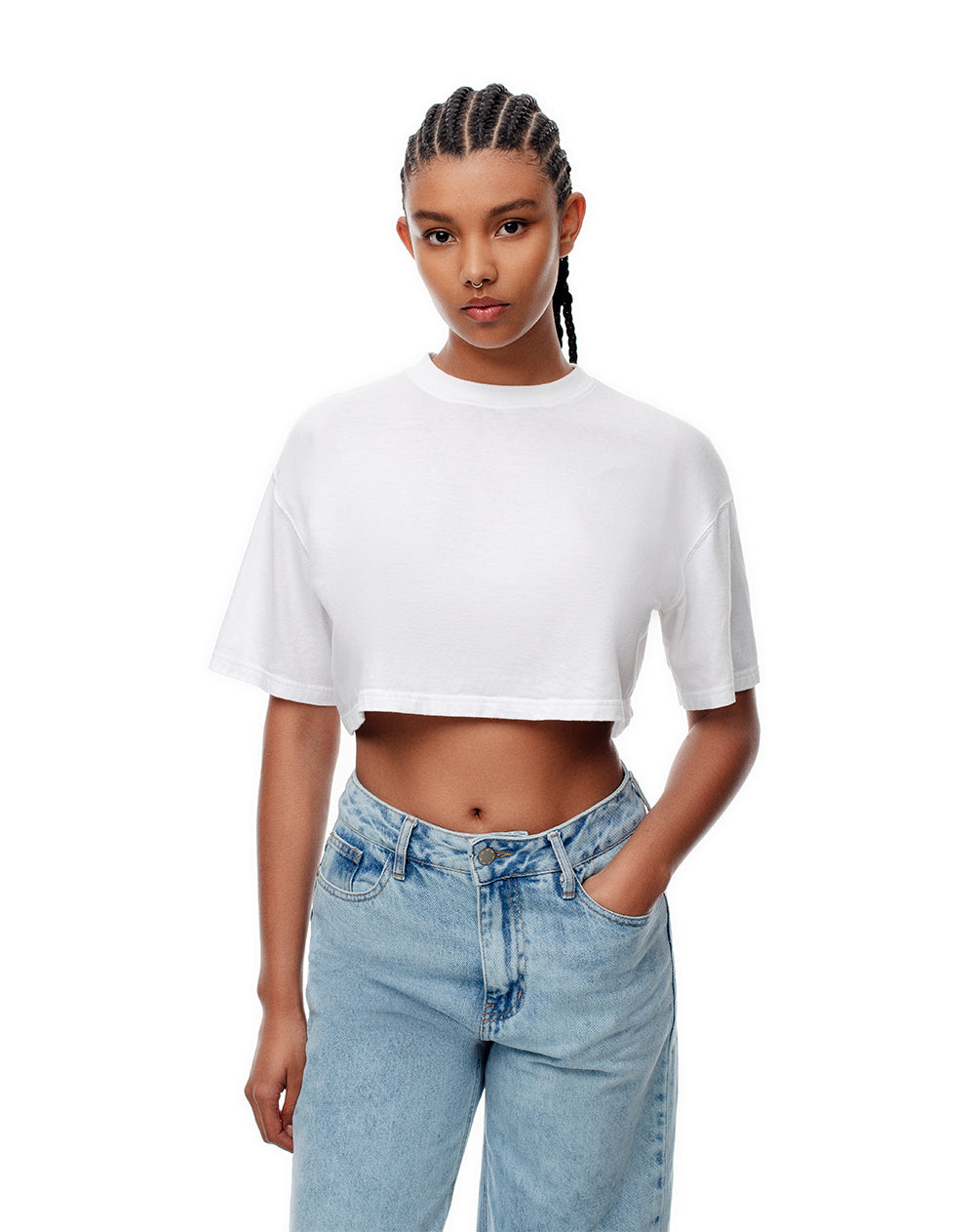 Camiseta crop oversize algodón blanca mujer
