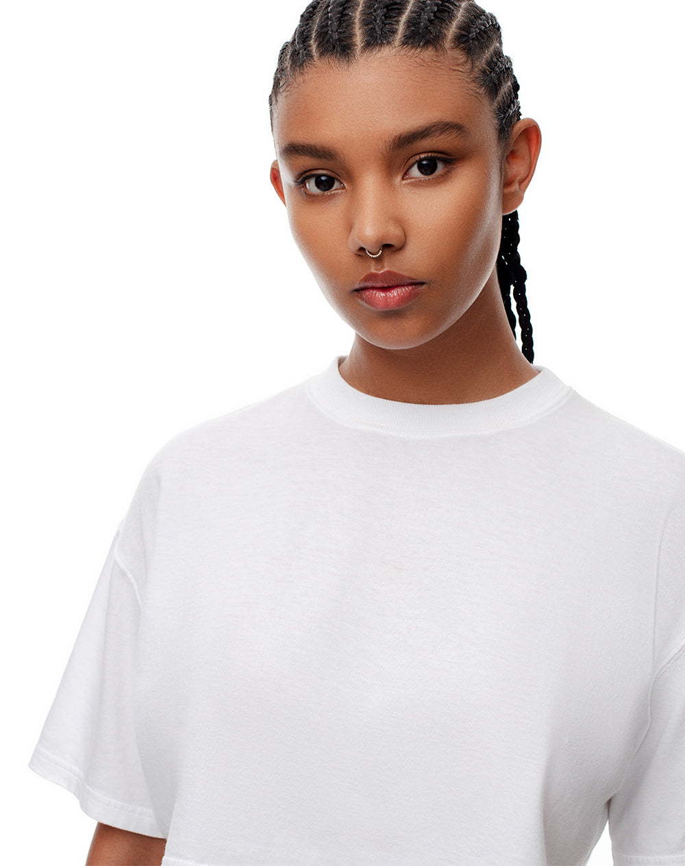 Camiseta crop oversize algodón blanca mujer