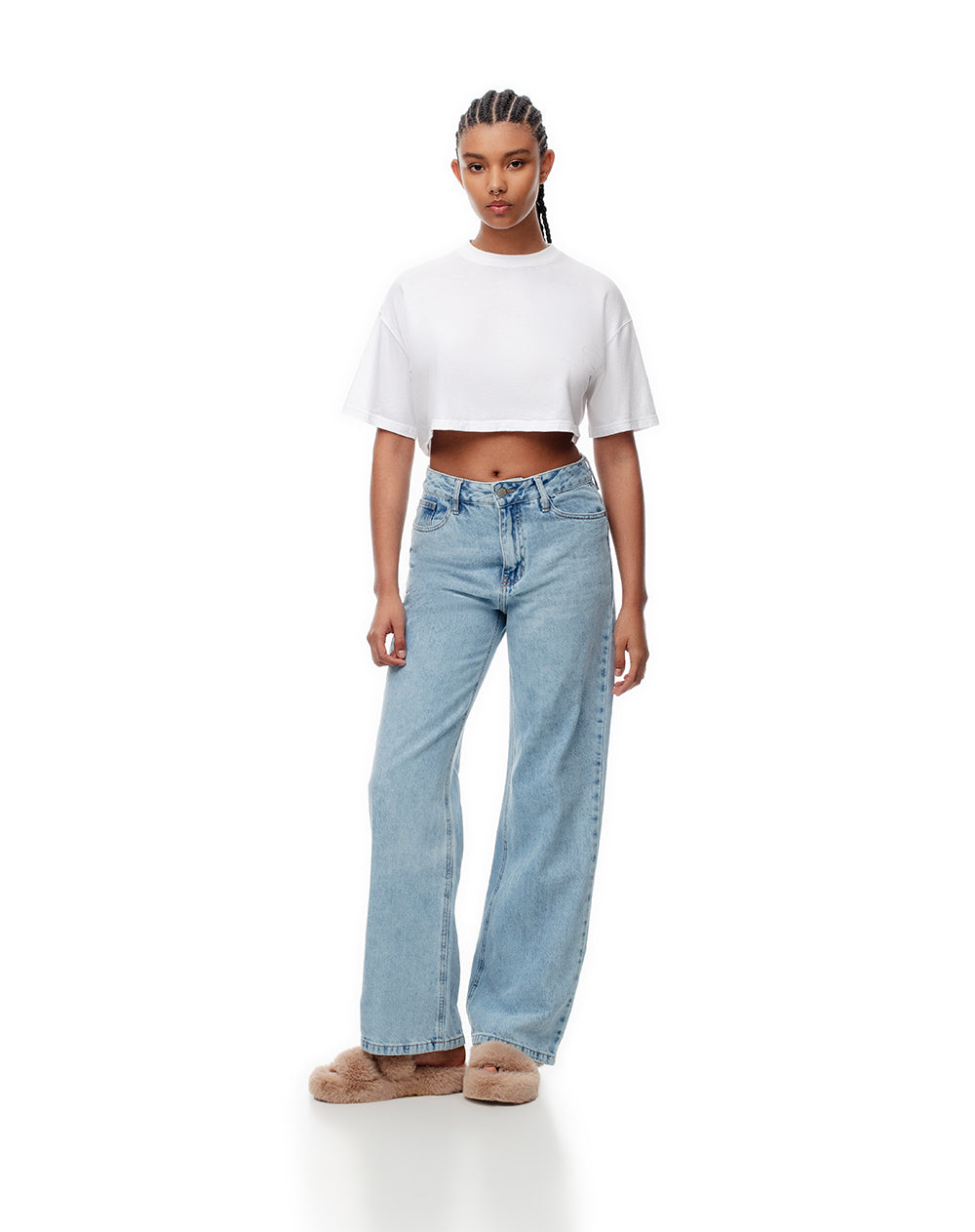 Camiseta crop oversize algodón blanca mujer