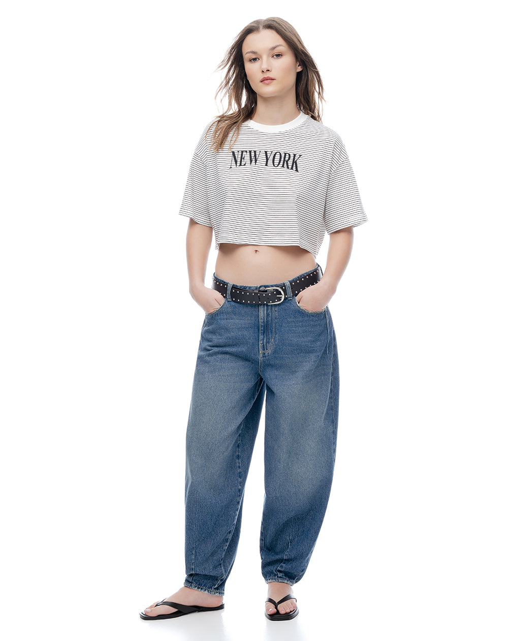 Camiseta crop regular algodón crudo estampada mujer