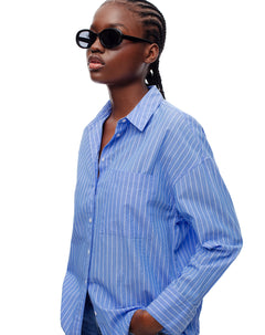 Camisa oversized fit manga larga azul con rayas