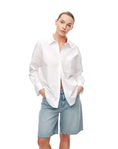 Camisa manga larga oversize algodón blanca mujer