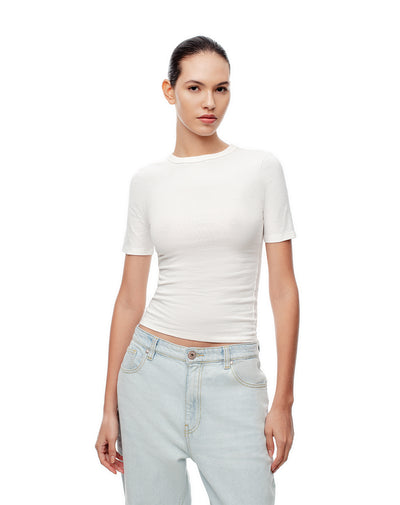 Camiseta slim rib algodón blanca mujer