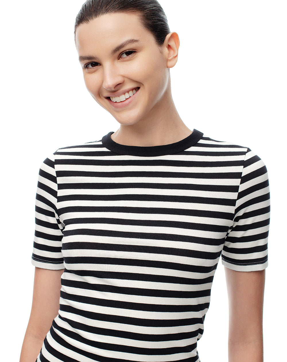 Camiseta fitted fit manga corta blanca rayas