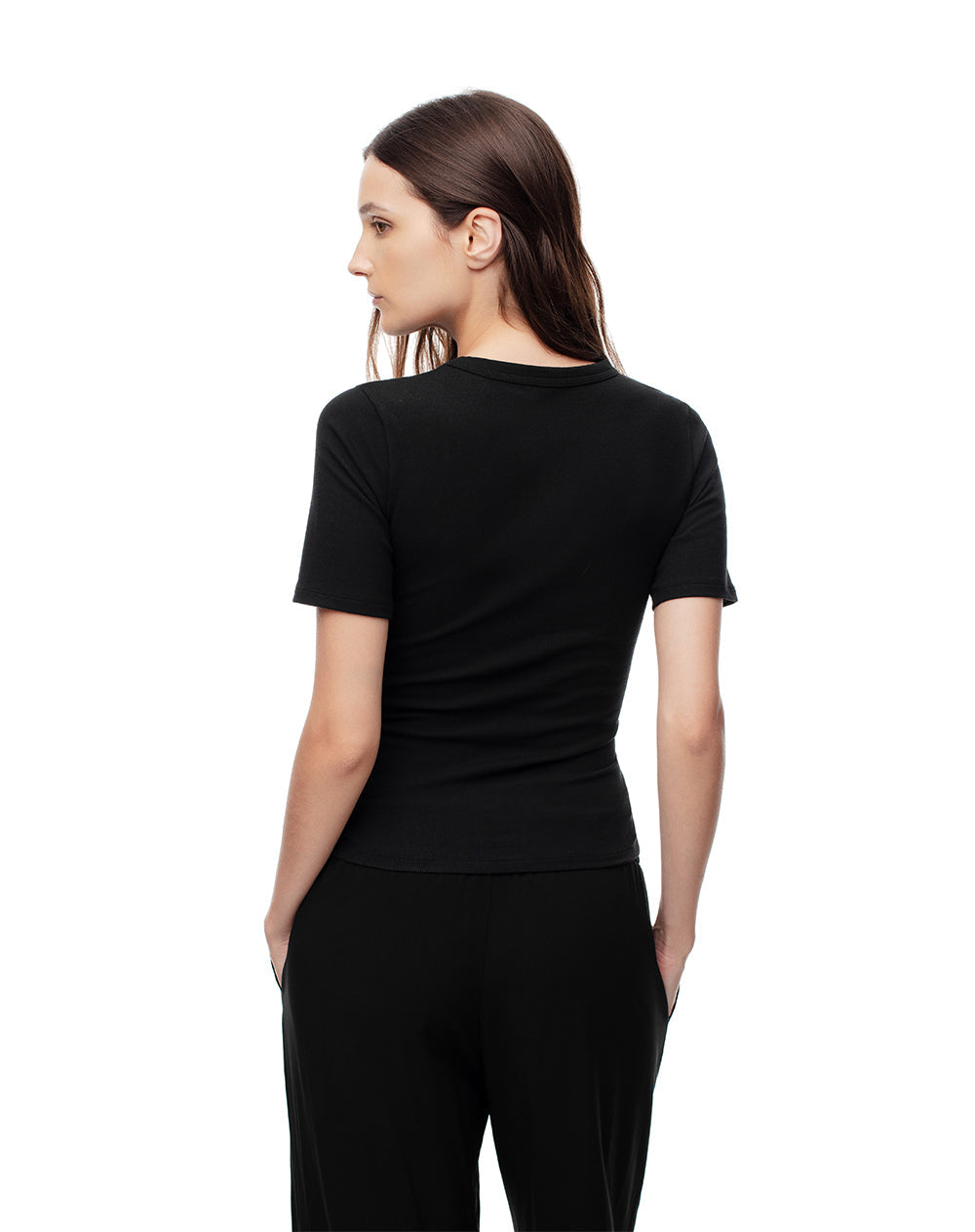 Pack x2 camiseta slim rib algodón blanco + negro mujer
