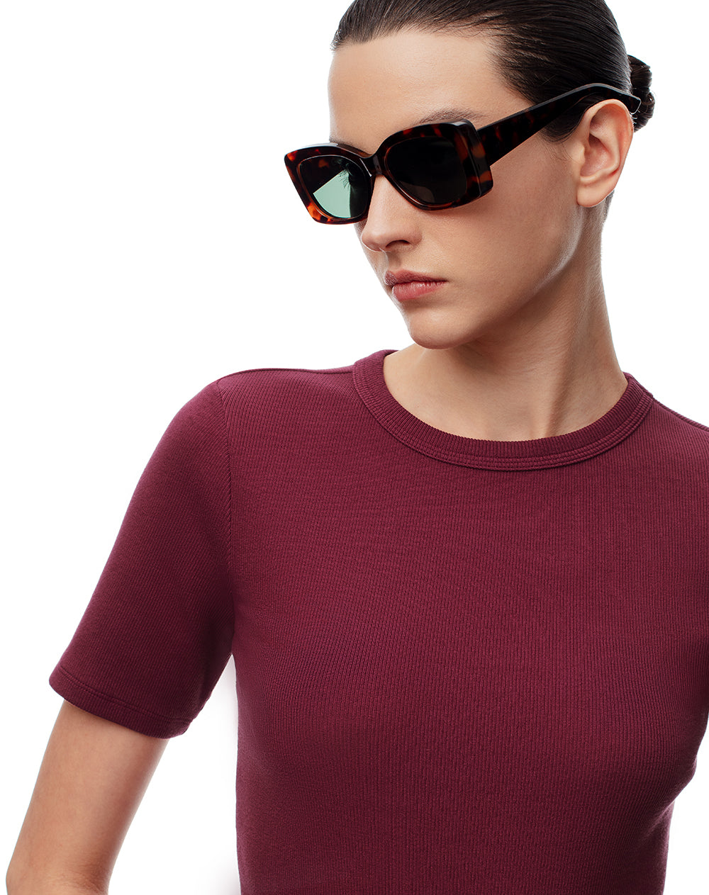 Camiseta slim rib algodón vinotinto mujer