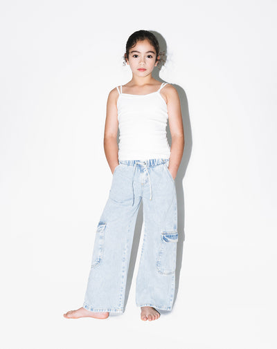 Jean cargo wide leg tiro alto índigo claro niña