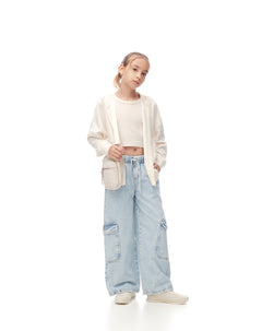 Jean loose fit tiro alto indigo claro