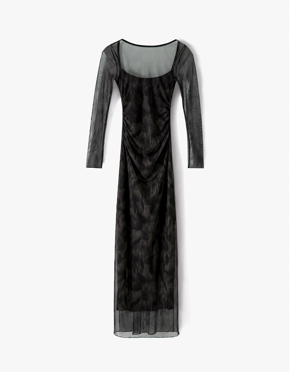 Vestido largo slim mesh transparente estampado mujer