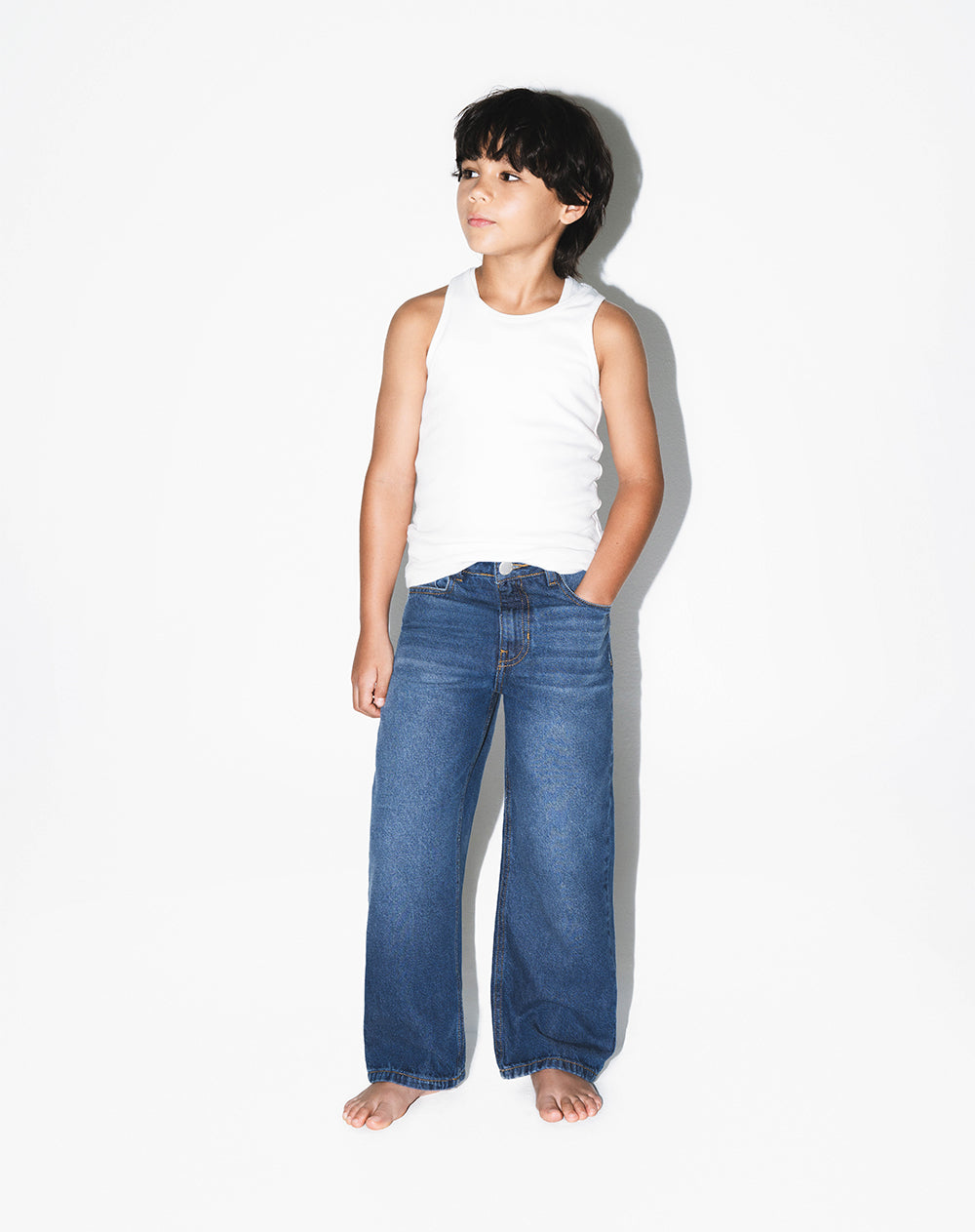 Jean recto algodón índigo medio niño