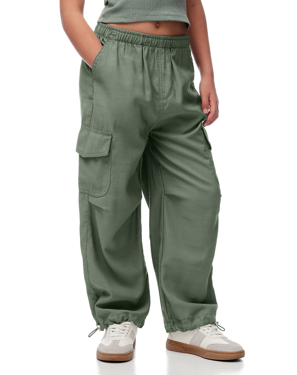 Jogger cargo tiro medio verde niña