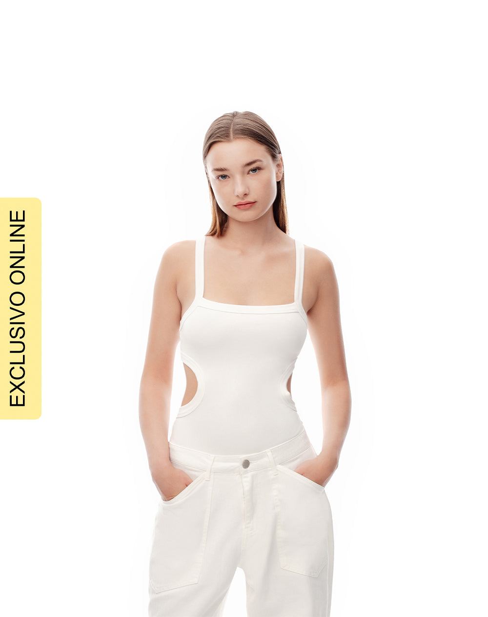 Body cuello cuadrado tiras blanco