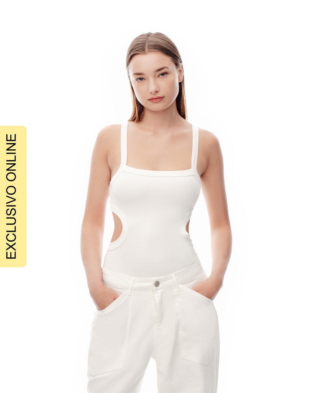 Body cuello cuadrado tiras blanco