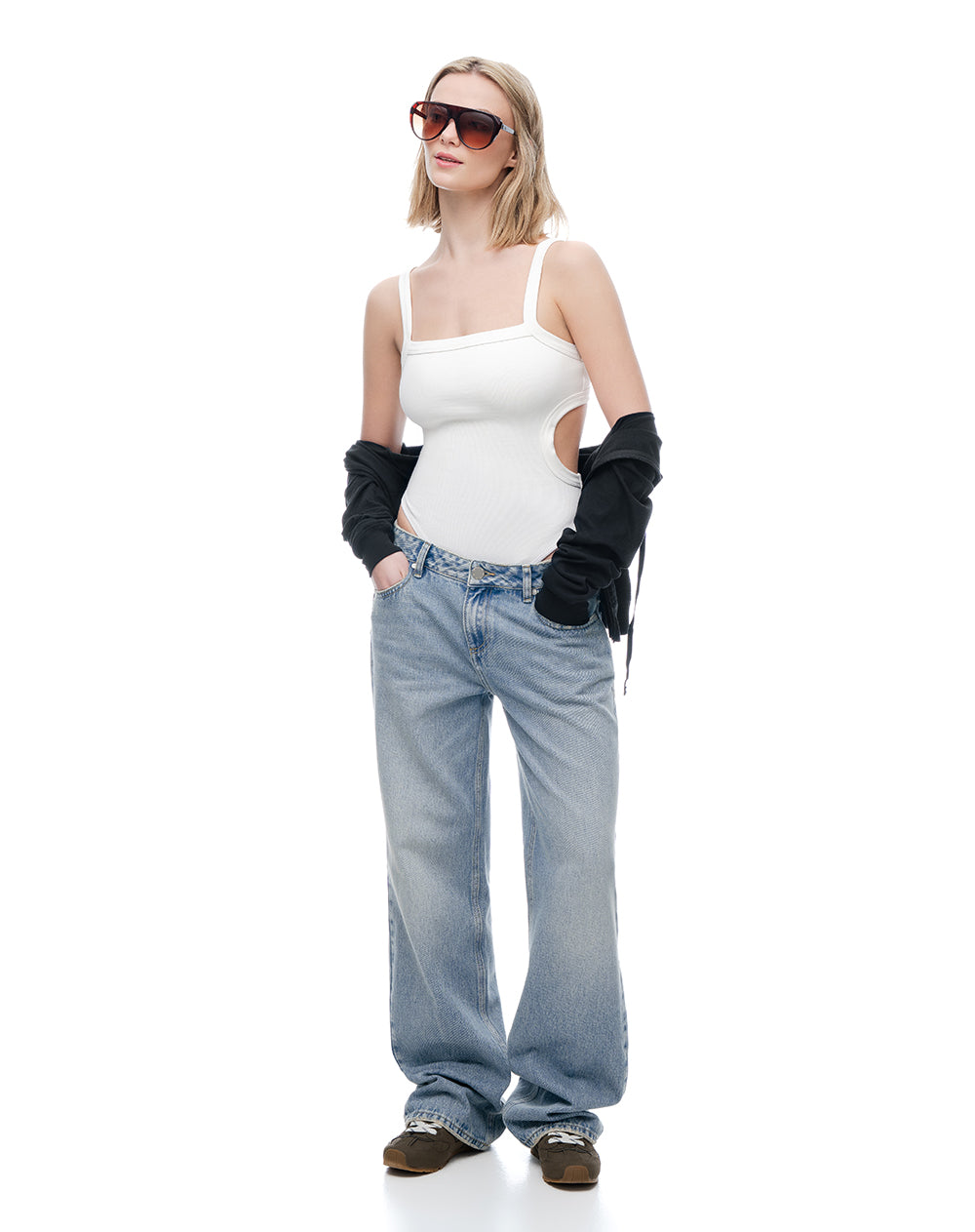Body cut out rib algodón blanco mujer