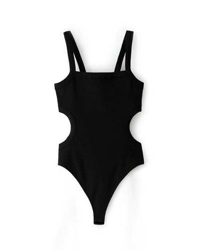 Body cut out rib algodón negro mujer